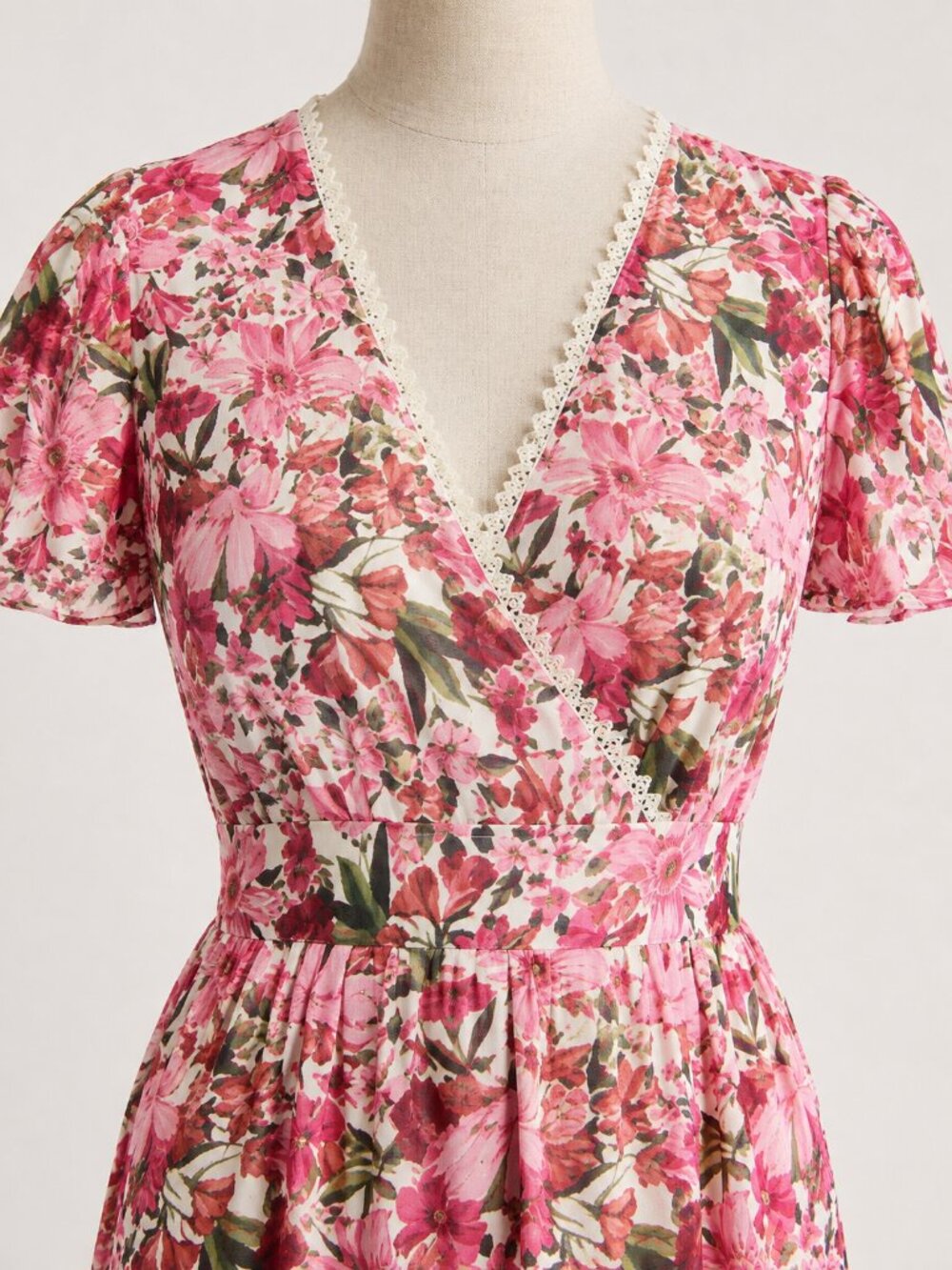 Anne Klein Women 10 Rose Floral Flutter Sleeve Tiered Maxi Dress NWT - Picture 5 of 10